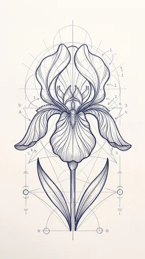 Symmetrical Indigo Iris Geometric Line Drawing