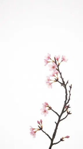 Minimalist Cherry Blossom Branch on White
