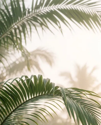 Tropical Palm Fronds in Morning Mist