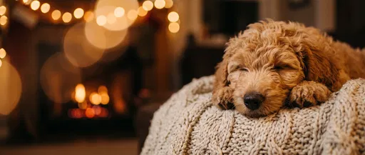 Sleeping Goldendoodle Puppy on Knit Blanket