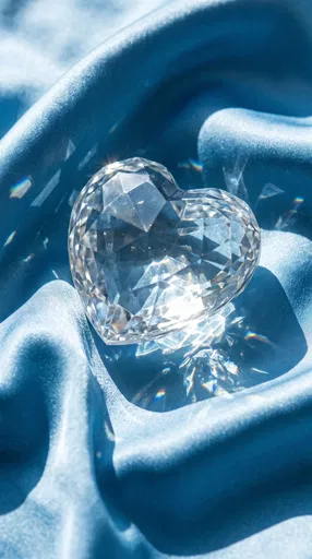 Faceted Crystal Heart on Blue Silk