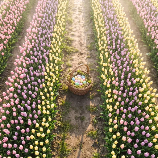 Easter Basket in Pastel Tulip Field