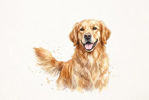 Smiling Golden Retriever Watercolor Illustration