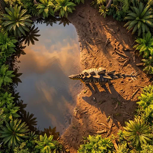 Overhead View of Stegosaurus at Watering Hole