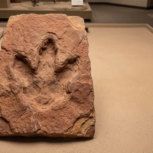Fossilized Dinosaur Footprint in Red Sandstone