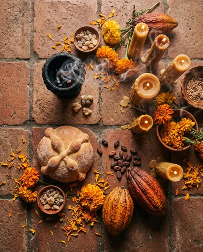 Day of the Dead Altar Offerings Flat Lay