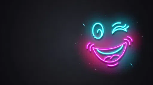 Glowing Neon Winking Smiley Face Icon