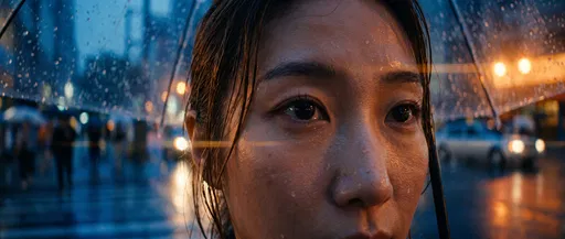 Woman Under Clear Umbrella in Rain