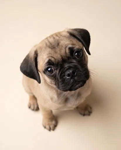 Fawn Puggle Puppy Looking Up
