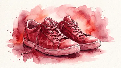 Crimson Watercolor Sneakers Illustration