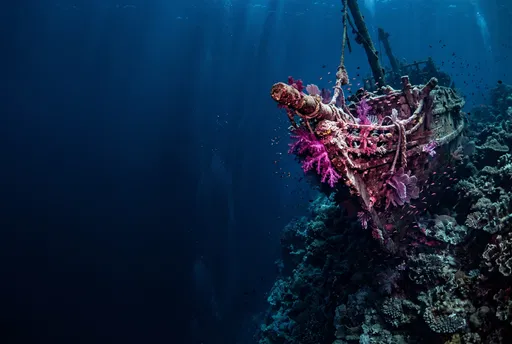 Sunken Pirate Shipwreck on Coral Reef