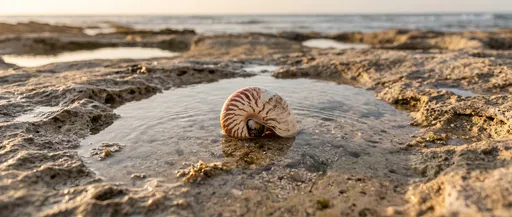 Nautilus Shell in Golden Hour Tide Pool