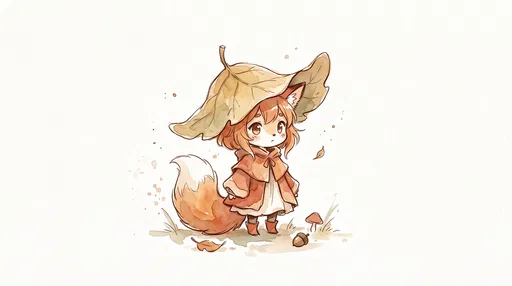 Watercolor Chibi Fox Girl With Leaf Hat