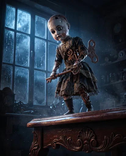Creepy Clockwork Automaton Doll on Table