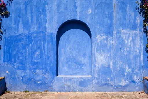 Vibrant Blue Limewash Wall With Recessed Arch