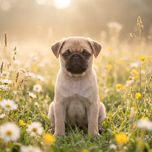 Pug Puppy in Golden Meadow