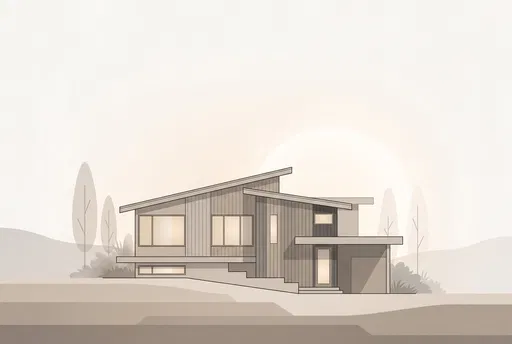 Minimalist Split-Level House Architectural Illustration
