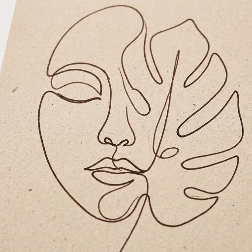 Minimalist Line Drawing of Face and Leaf