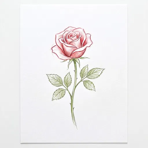 Simple Red Rose Colored Pencil Drawing