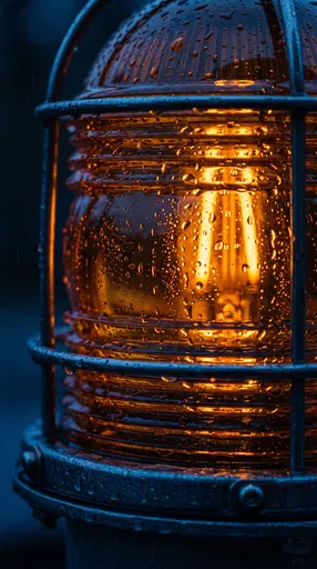 Glowing Amber Warning Light in Rain