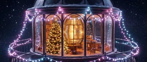 Festive Lighthouse Lantern Room at Night