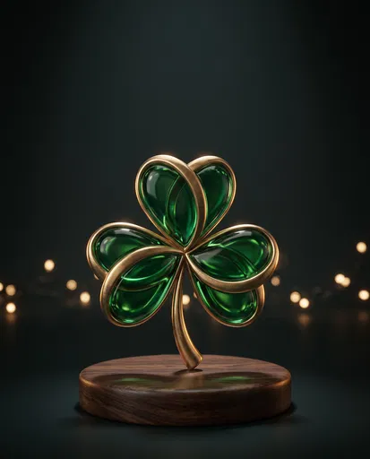 Emerald Glass and Brass Shamrock Sculpture