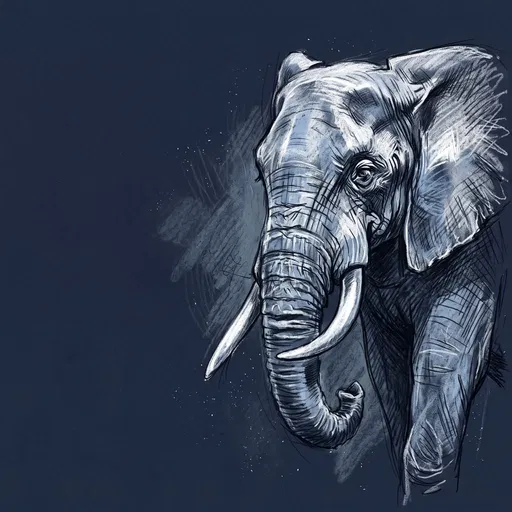 Chalk and Pastel Elephant Sketch on Navy