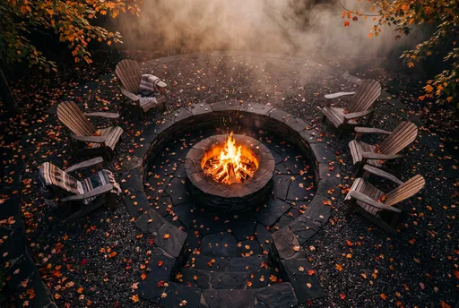 Autumn Backyard Stone Fire Pit