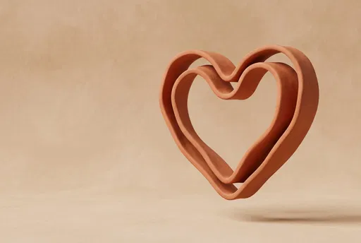 Floating Terracotta Clay Heart Sculpture