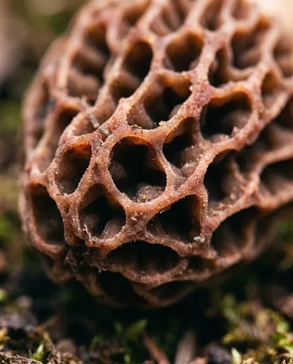 Macro Detail of Morel Mushroom Cap