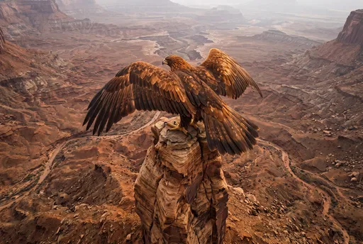 Eagle Perched on Sandstone Canyon Spire
