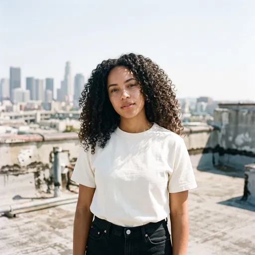 Young Woman Standing on Urban Rooftop
