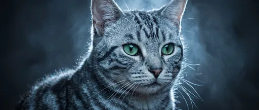 Backlit Grey Tabby Cat Studio Portrait