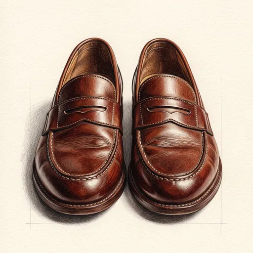 Colored Pencil Drawing of Brown Penny Loafers