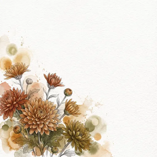Watercolor Autumn Chrysanthemums Corner Illustration