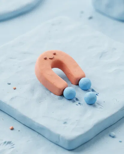 Smiling Clay Magnet and Blue Spheres