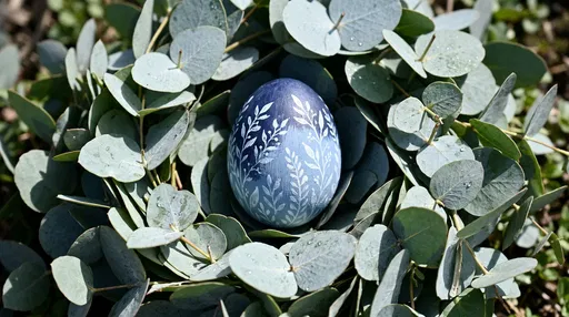 Painted Blue Easter Egg in Eucalyptus