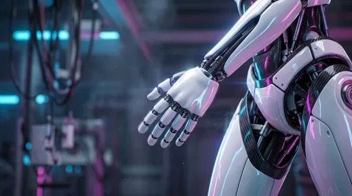 White Robotic Hand in Neon Lab