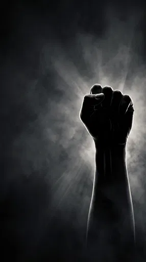 Backlit Silhouette of Raised Clenched Fist