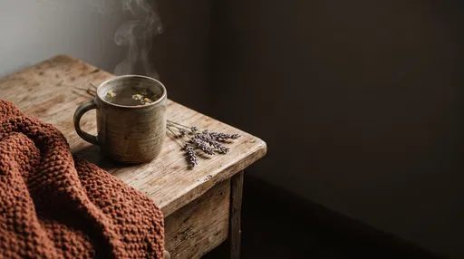 Steaming Chamomile Tea on Rustic Nightstand