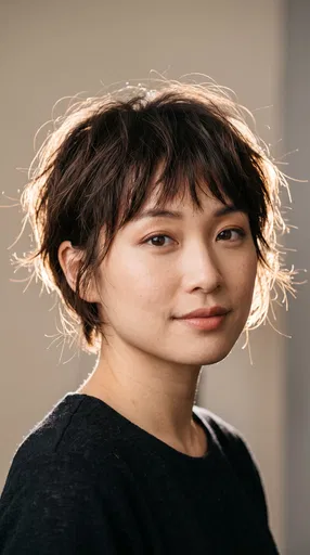 East Asian Woman With Pixie Haircut