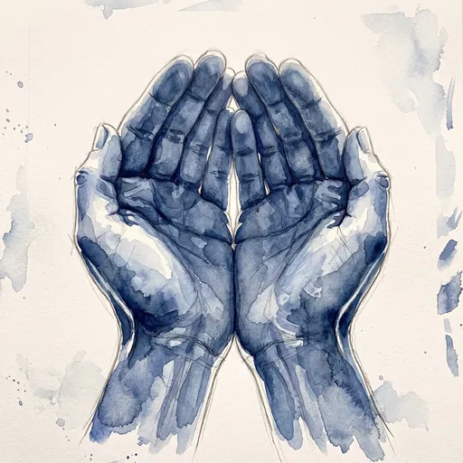 Blue Watercolor Cupped Hands Study
