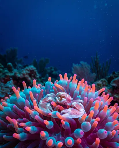 Porcelain Crab in Neon Sea Anemone