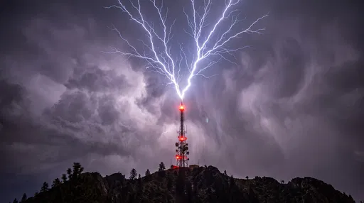 Upward Lightning From Mountain Communication Tower