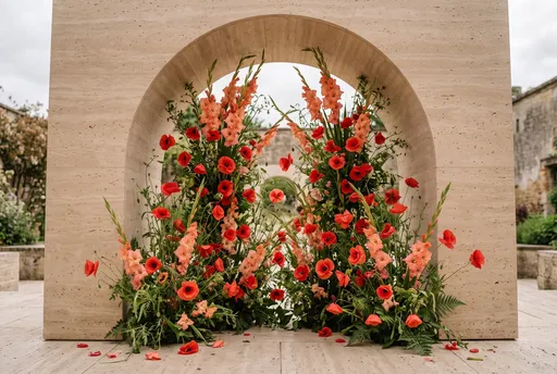 Poppy and Gladiolus Floral Arch Installation