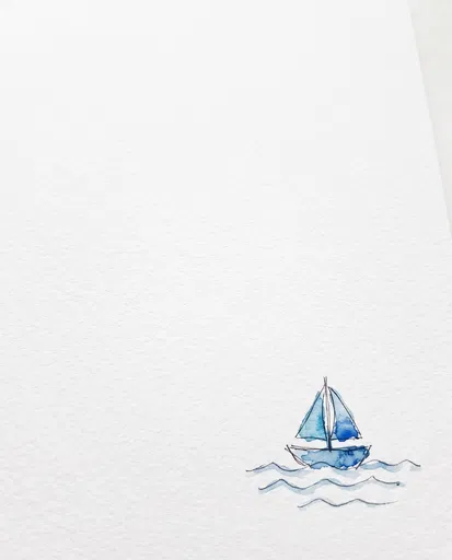 Minimalist Watercolor Sailboat Sketch on Paper