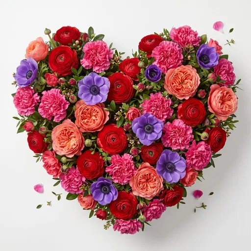 Colorful Floral Heart Arrangement on White