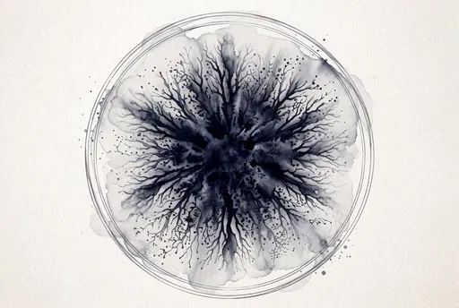 Watercolor Illustration of Dendritic Bacterial Colony