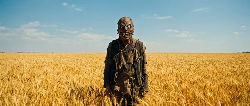 Masked Horror Figure in Wheat Field