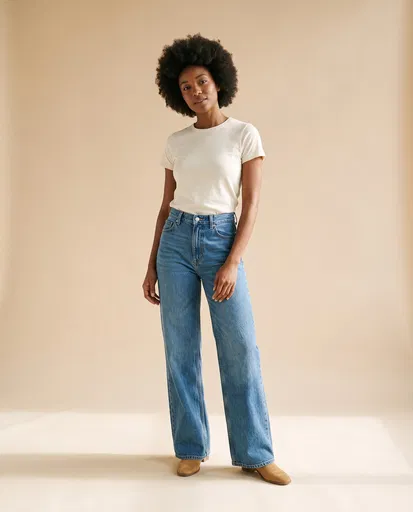 Black Woman in Casual Denim Studio Portrait